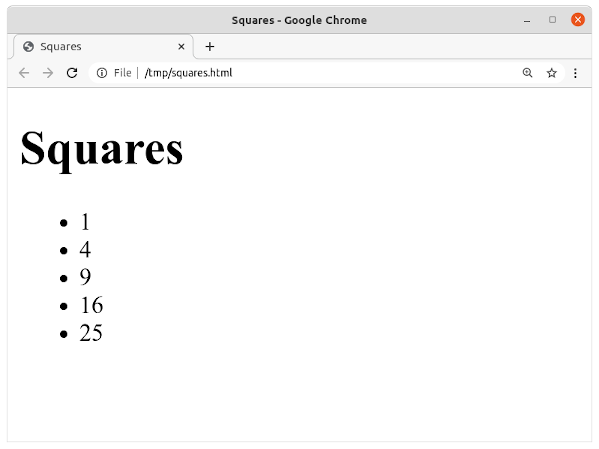 Screenshot of squares HTML