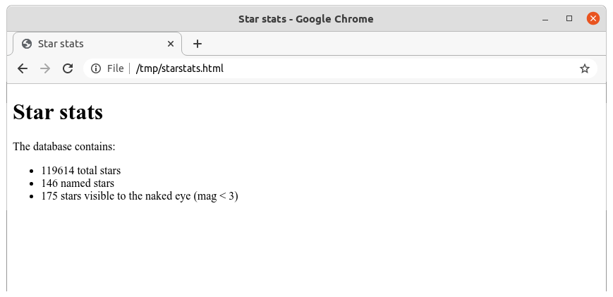 Screenshot of star stats in browser