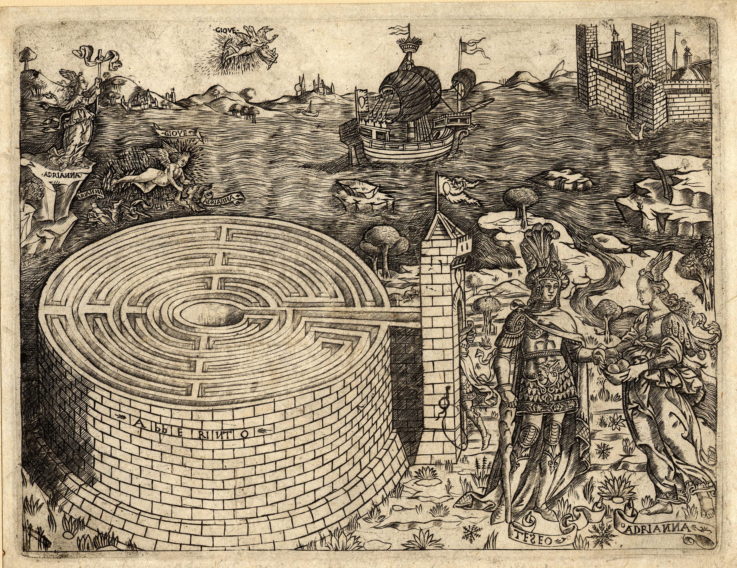 The Cretan labyrinth, engraving, Baccio Baldini, circa 1460.  © The Trustees of the British Museum