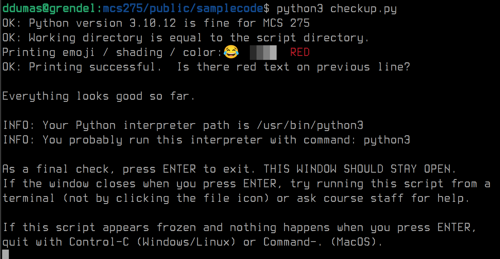 output of checkup.py